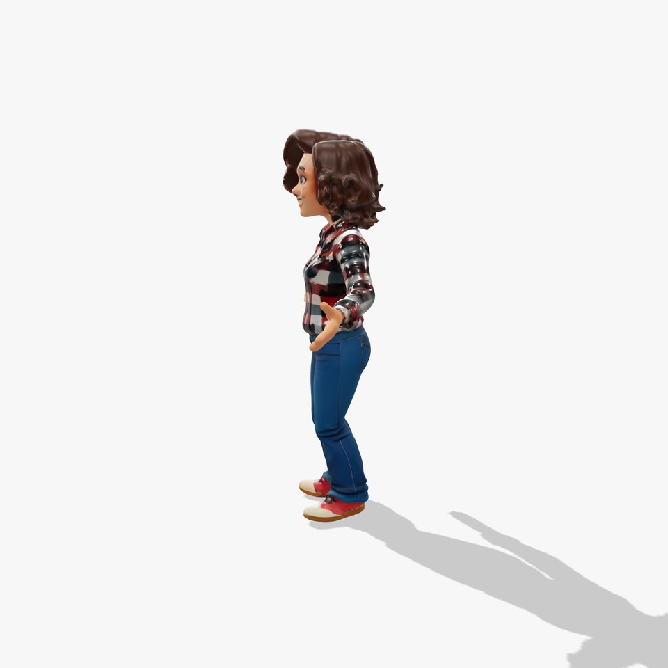 CurlyHaired Female Character Rigged and Animated with Casual Outfit